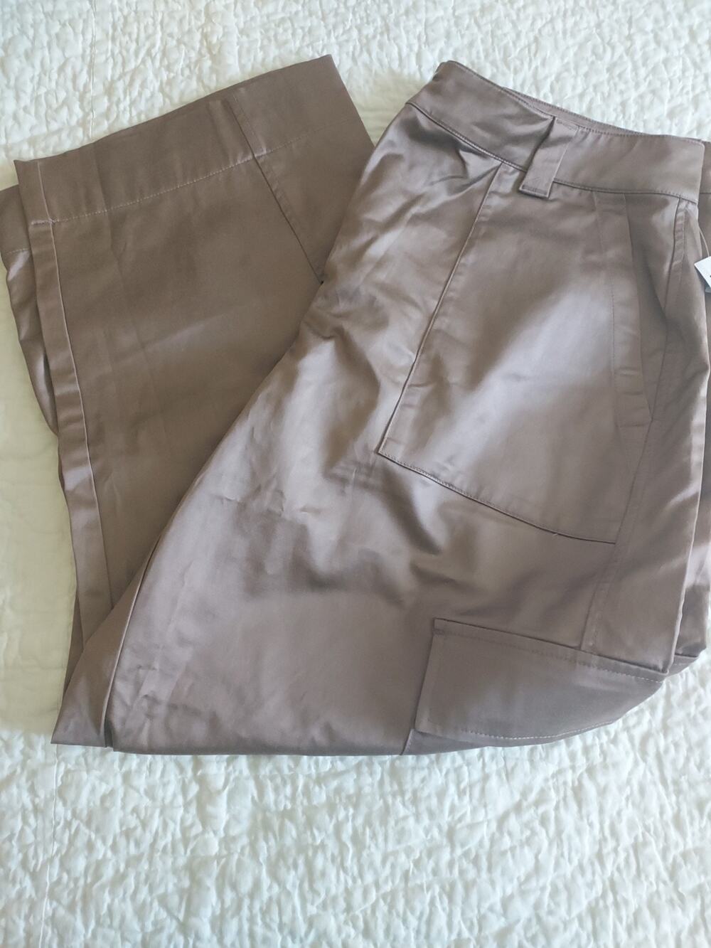 NEW Old Navy Crop Pants 14 Petite Cargo Extra High Rise Brown Shiny NWT 14P